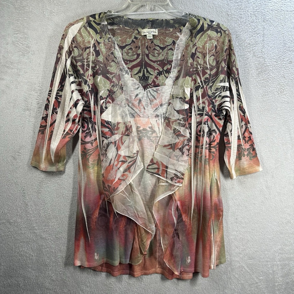 One World Live and Let Live Women's Open Front Cardigan 1X Boho 3/4 Sleeve